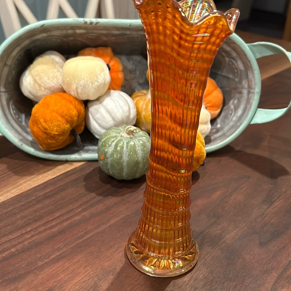 Imperial Glass - Ohio Ripple Marigold 8" Swung Vase